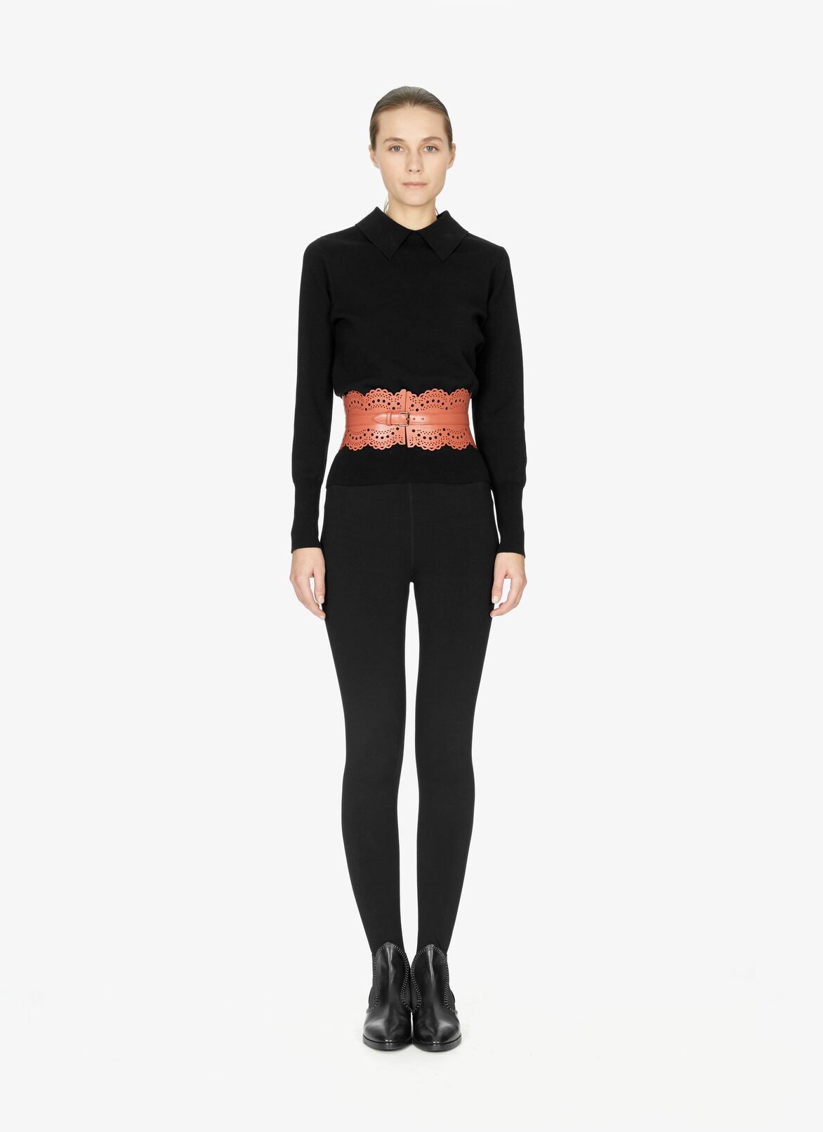 Laser Cut Calfskin Corset Belt ALAÏA BEIGE LASER CUT CALFSKIN CORSET BELT